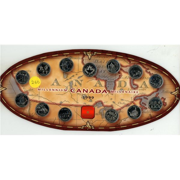 1999 Canada Millennium 25 Cents Set. Complete 12 coins plus a RCM medal.
