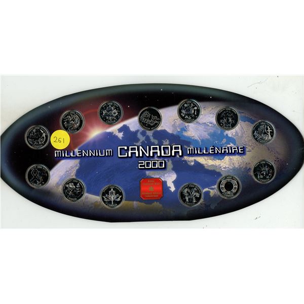 2000 Canada Millennium 25 Cents Set. Complete 12 coins plus a RCM medal.