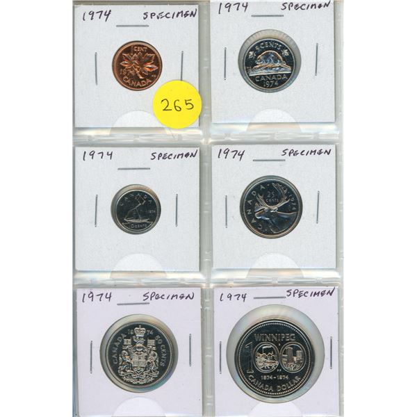 Set of 6 1974 Specimen coins from Cent to Nickel Dollar.