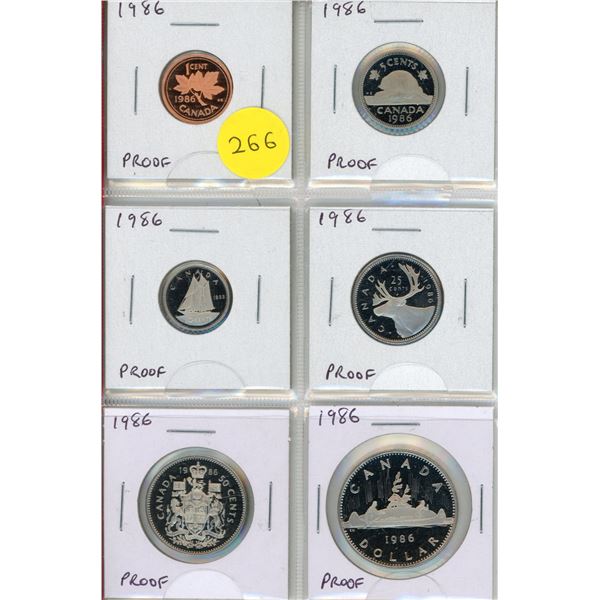 Set of 6 1986 Proof coins from Cent to Nickel Dollar.