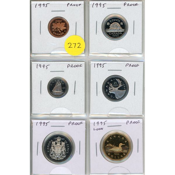 Set of 6 1995 Proof coins from Cent to Loonie Dollar.