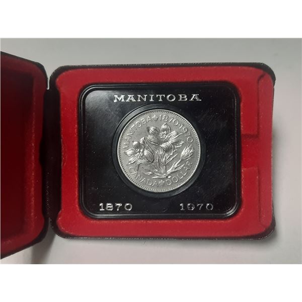 1870 – 1970 Manitoba Centennial Nickel Dollar. Specimen. Housed in its original case.