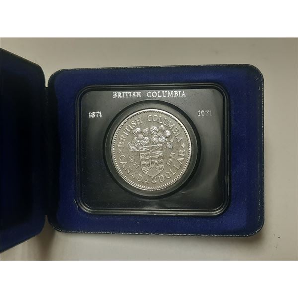 1871 – 1971 British Columbia Centennial Nickel Dollar. Specimen. Housed in its original cas