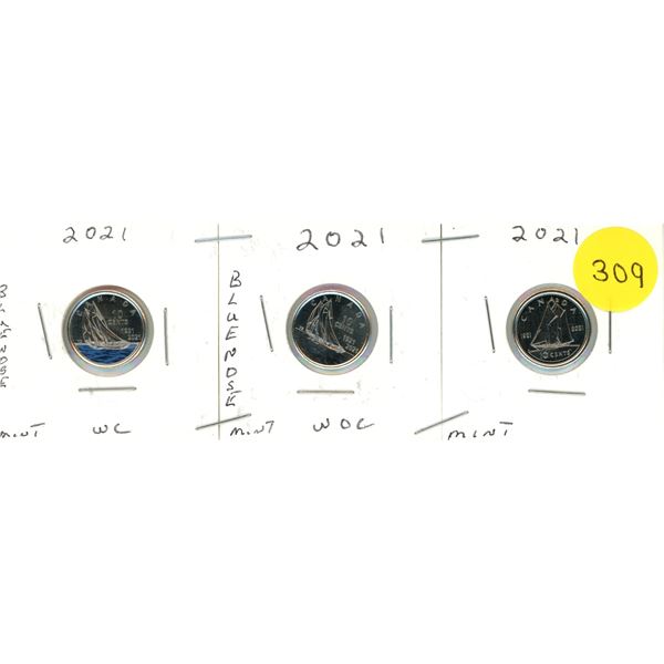 2021 3-CANADIAN DIMES, BLUE NOSE WC & WOC & REGULAR