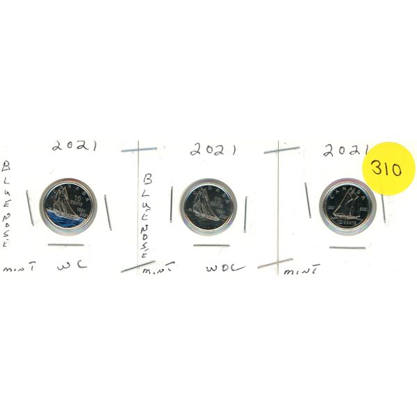 2021 3-CANADIAN DIMES, BLUE NOSE WC & WOC & REGULAR