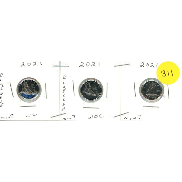 2021 3-CANADIAN DIMES, BLUE NOSE WC & WOC & REGULAR
