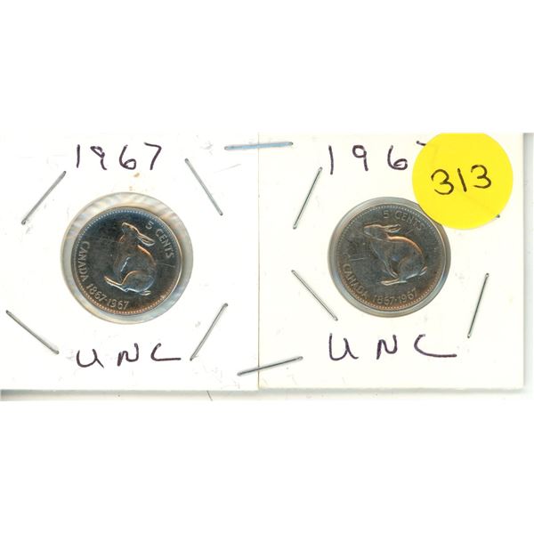 (2) 1967 Canadian Nickles, rabbit