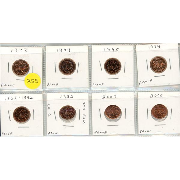 Assorted 8-Canadian Small Cent, ALL PROOF IN PLASTIC,
