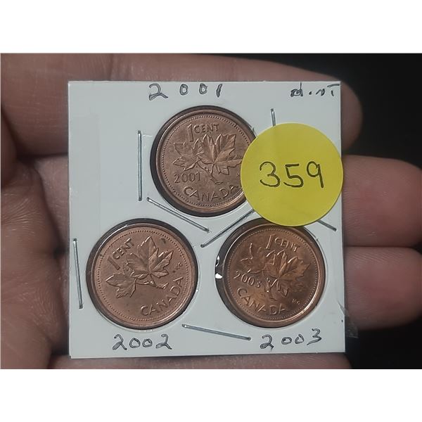 2001-2003 3-Canadian Small Cent MINT