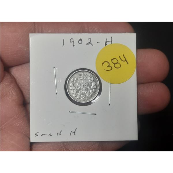 1902-H Canadian Nickle, SMALL H,92.5 % SILVER
