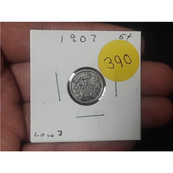 1907 Canadian Nickle, LOW 7, 92.5 % SILVER