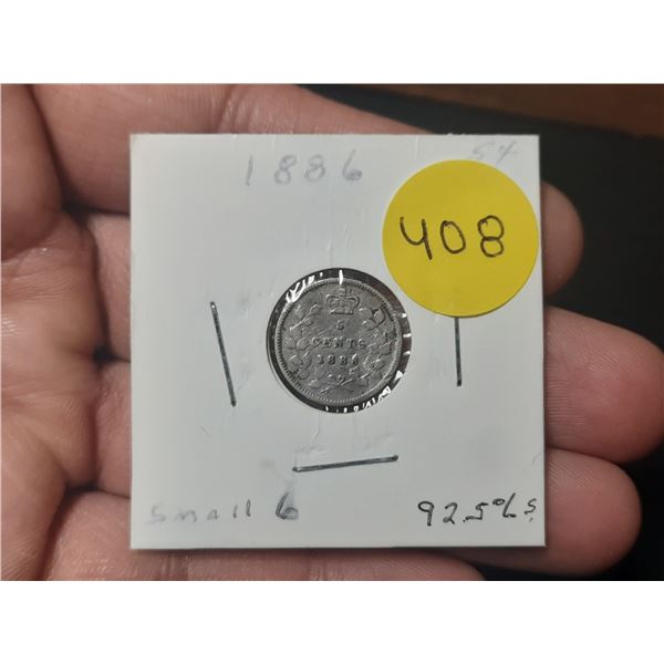 1886 Canadian Nickle,SMALL 6, 92.5 % SILVER