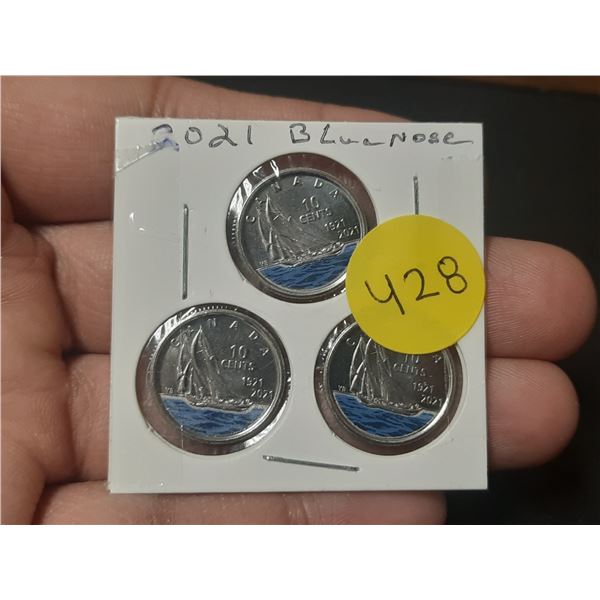 2021 Canadian Dimes, Blue Nose WC X 3, MINT