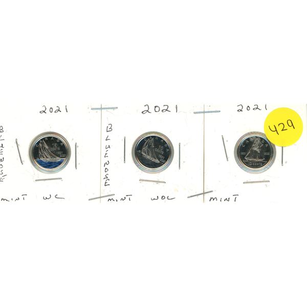 2021 3-Canadian Dimes,Blue Nose WC & WOC, & REGULAR,MINT