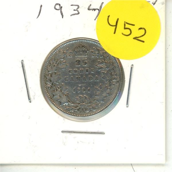 1934 Canadian Silver Quarters,