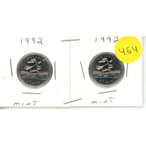 1992 Canadian Quarter,Ontario MINT X 2