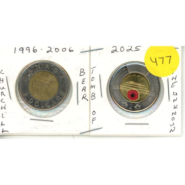 1996-2025 Canadian Toonies, Churchill Bear & Tomb of the Unknown Soldier