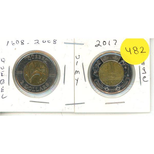 2008-2017 Canadian Toonies, QUEBEC & Vimy Ridge
