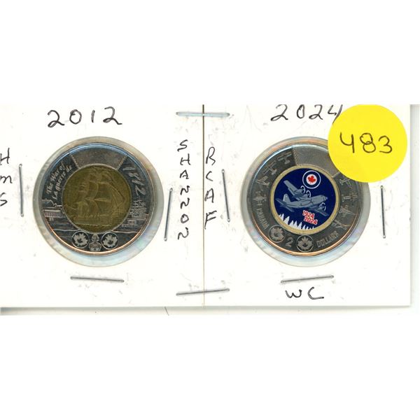 2012-2024 Canadian Toonies, HMS SHANNON & RCAF WC