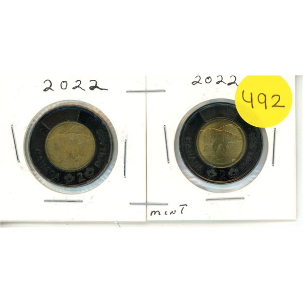 (2) 2022 Canadian Toonies, Black Rim, Farewell to the Queen