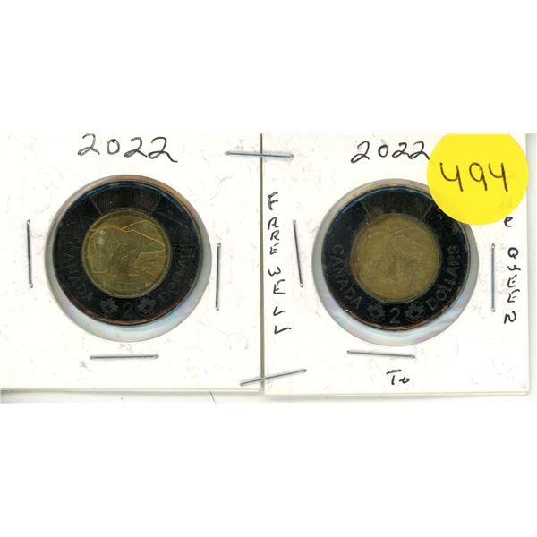 2022 Canadian Toonies x 2 , Black Rim, Farewell to the Queen