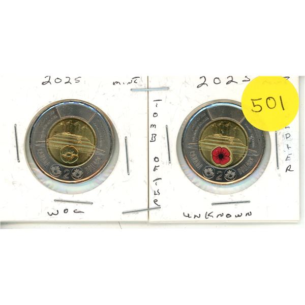 2025 Canadian Toonies, Tomb Of The Unknown Soldier, WC & WOC