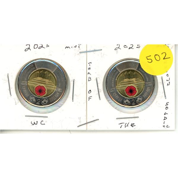 2025 Canadian Toonies, Tomb Of The Unknown Soldier, (2) WC