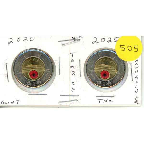 2025 Canadian Toonies, Tomb Of The Unknown Soldier, (2) WC