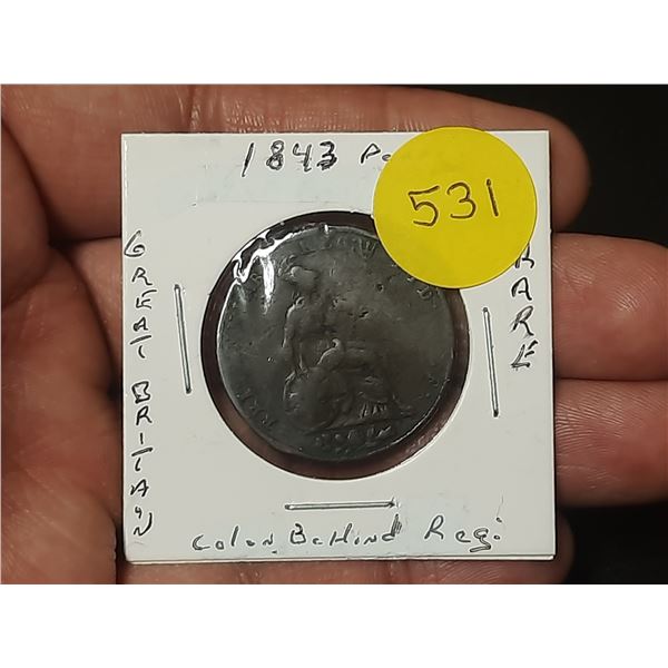 1843 Great Britain Penny c/w Colon Behind REG,RARE