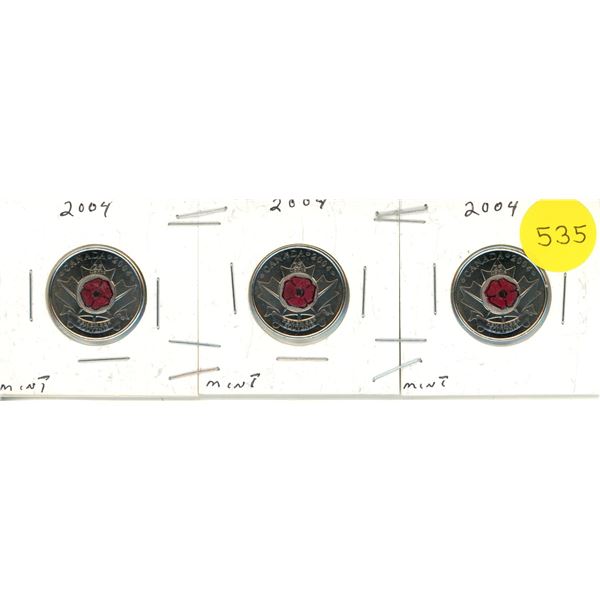 2004 Canadian Quarters, Red Poppys MINT X 3