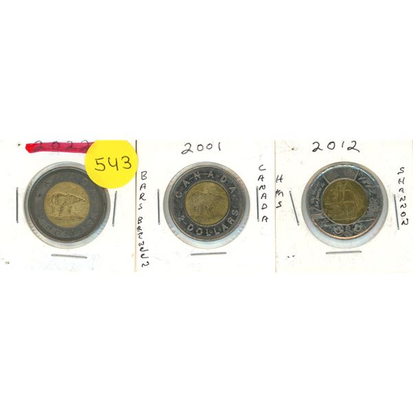1996, 2001, 2012 Canada Special Toonies.