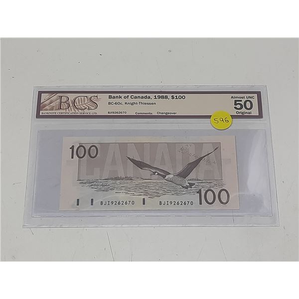 BCS - Bank of Canada, 1988, $100 BC-60c, Knight-Thiessen, Almost UNC 50 Original - BJI9262670.