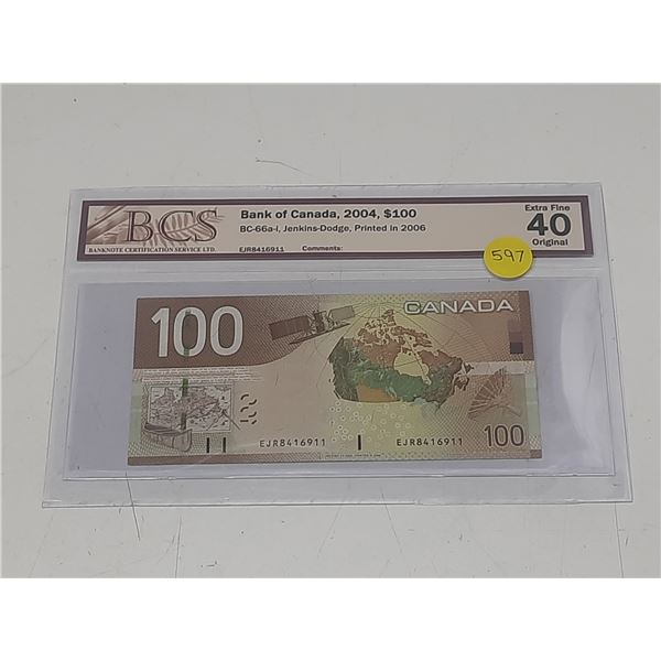 BCS - Bank of Canada, 2004, $100 BC-60a-i, Jenkins-Dodge, Printed in 2006, Extra Fine 40 Original - 