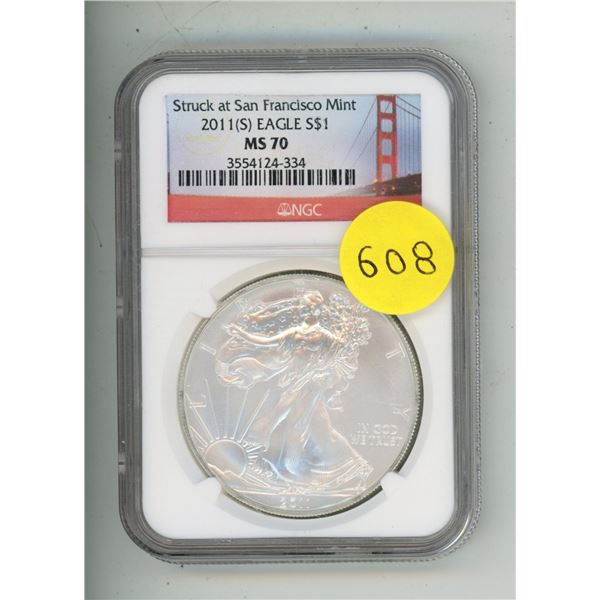 2011 (S) Eagle S$1 MS 70 - Struck at San Francisco Mint.