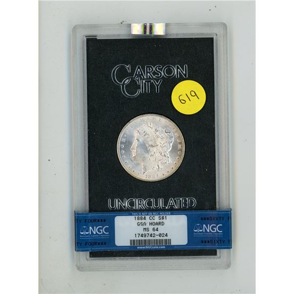 Carson City Uncirculated - 1884 CC S$1 GSA Hoard MS 64 .