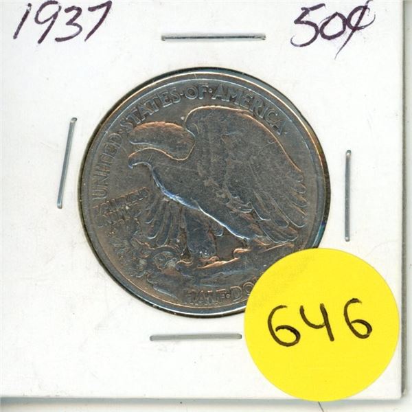 1937 U.S.A. Walking Liberty Half Dollar.