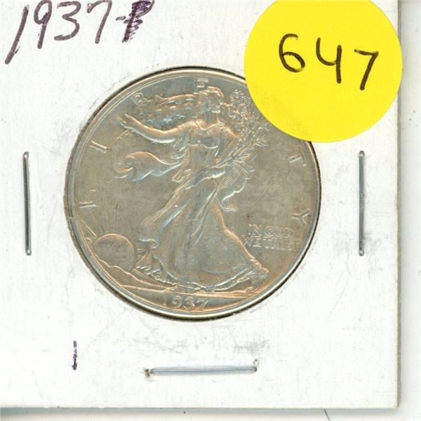 1937 U.S.A. Walking Liberty Half Dollar.