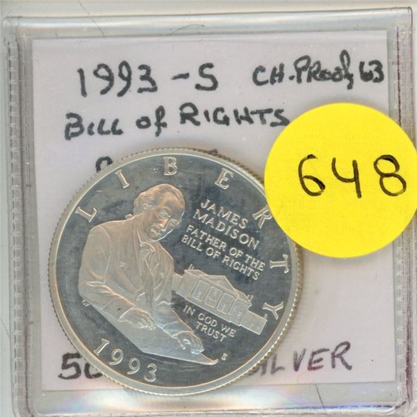 1993-S James Madison Bill of Rights CommemorativesILVER  Half Dollar.