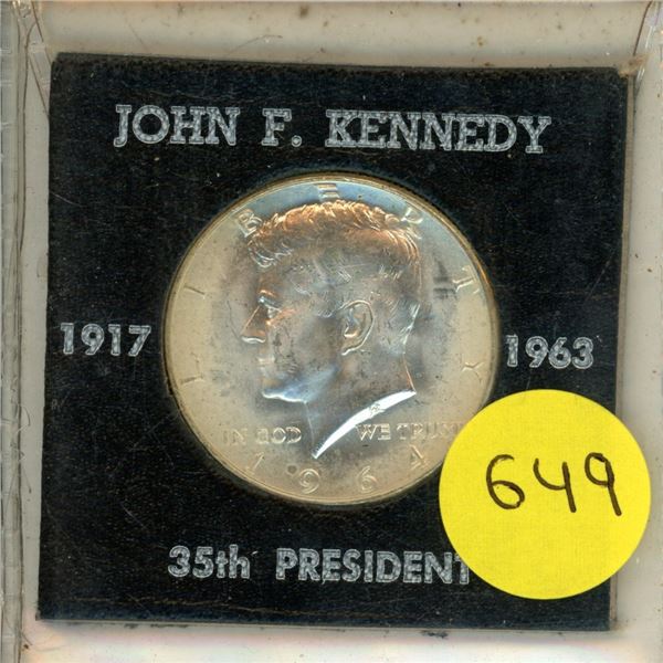 1964 United States Kennedy half dollar, a collectible coin produced to honor President John F. Kenne