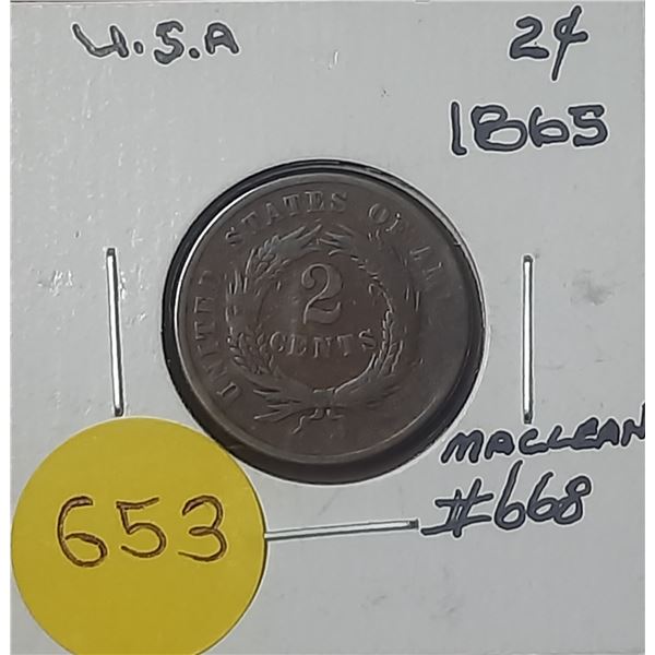 1865 United States Two-Cent Coin.