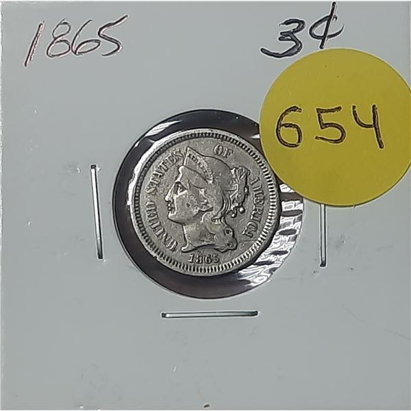 1865 United States Three-Cent Coin.