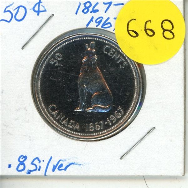 1967 Canada Silver 50 Cents Coin.
