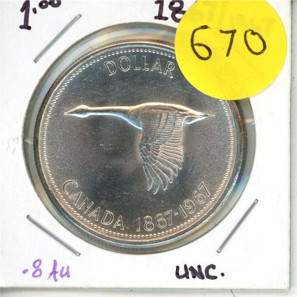 1967 Canada Silver One Dollar Coin.