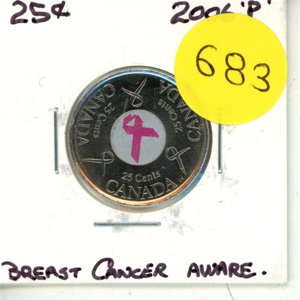 2006 P Canada Breast Cancer Aware  25 Cents Coin.