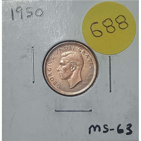 1950 Canadian 1 Cent Coin featuring King George VI - MS-63.