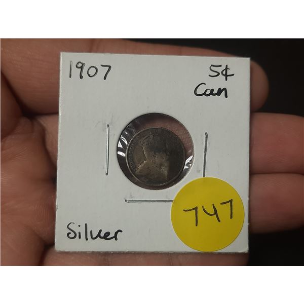 1907 Canadian Silver Small Five Cents