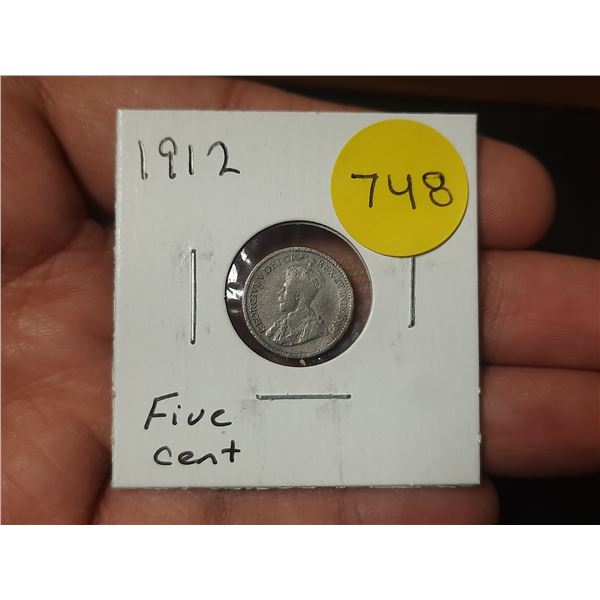 1912 Canadian Silver Small Five Cents