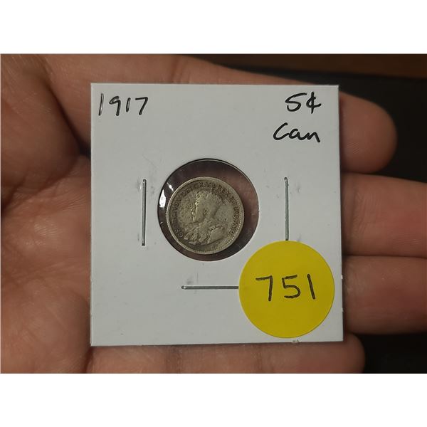 1917 Canadian Silver Small Five Cents