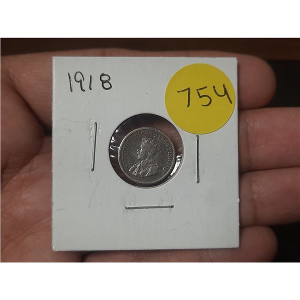 1918 Canadian Silver Small Five Cents