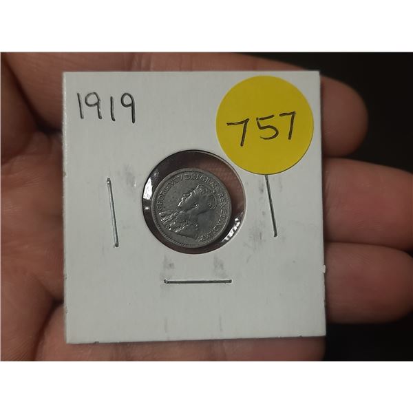 1919 Canadian Silver Small Five Cents